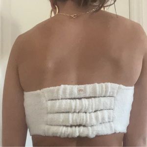 white fluffy tube top